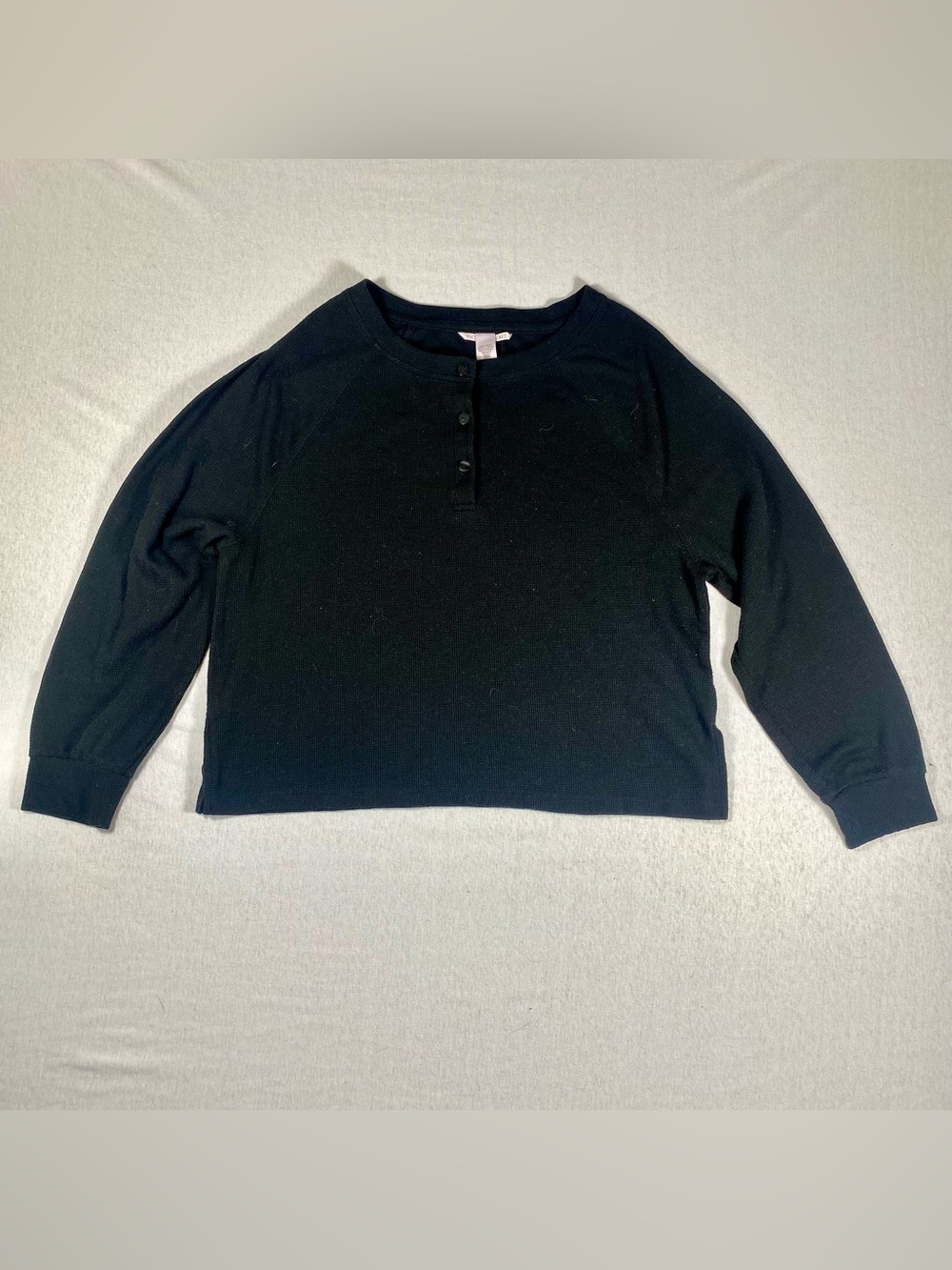 Victoria’s Secret Black Waffle Knit Henley Long Sleeve Top Size S Loungewear